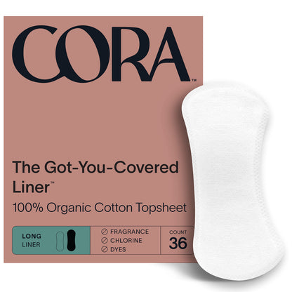 Cora Period Long Liners | 100% Organic Cotton Topsheet | Ultra Thin, Quick Absorbency