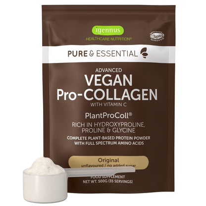 Igennus Collagen Powder Vegan with Vitamin C, Vegetable Peptide Collagen with 21 Amino Acids and 80% Protein Protein, No Additives, 500 g