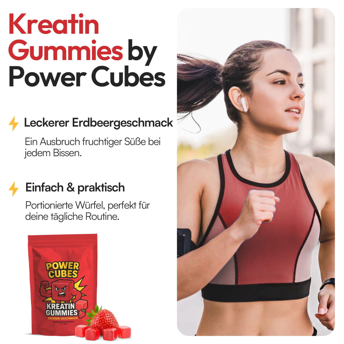 Power Cubes Creatine Gummies - 4000 mg per Serving - High Dose, Vegan & Sugar Free - No Additives, Genetic Engineering & Gluten - (30 Servings