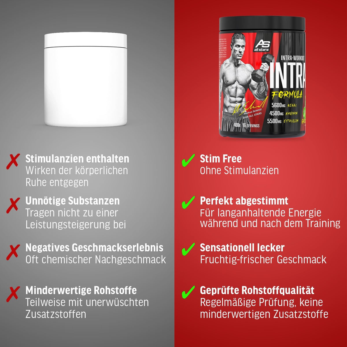 All Stars Intra-X Markus Schmid Edition Intraworkout 400 g Green Apple | Workout booster with 10,000 mg citrulline arginine, 4550 mg EAAs and 5600 mg BCAAs, dietary supplement for training