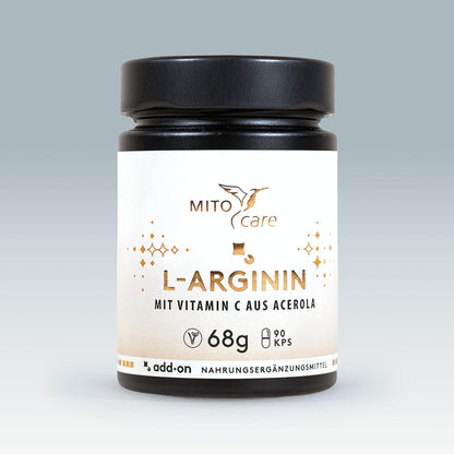 MITOcare L Arginine - L-Arginine Capsules High Dose - Cell Protection Complex for Oxidative Stress + Vitamin C - Vegan & No Additives - 3 Month Pack with 90 Capsules