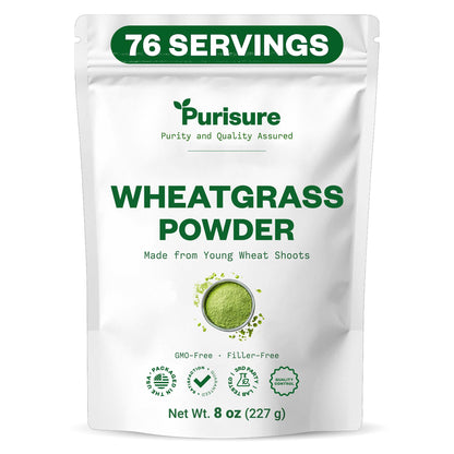 Purisure Wheatgrass Powder, 8oz, Wheat Grass Powder, Green Superfood for Salads, Smoothie and Shakes, Superfood Powder Rich in Immunity Vitamins, Fiber and Minerals, 76 Servings PurisureBuy Supplements Australia