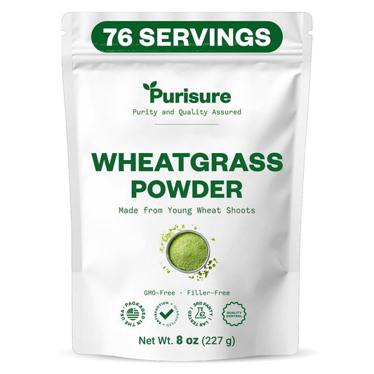 Purisure Wheatgrass Powder, 8oz, Wheat Grass Powder, Green Superfood for Salads, Smoothie and Shakes, Superfood Powder Rich in Immunity Vitamins, Fiber and Minerals, 76 Servings PurisureBuy Supplements Australia