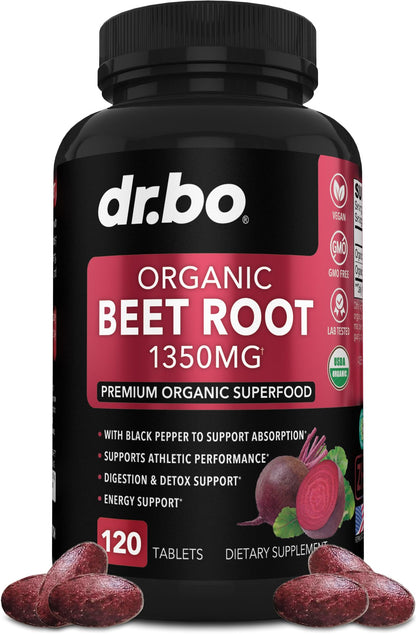 Organic Beet Root Capsules Supplements - 1350mg Beetroot Powder Extract Pills, Organic