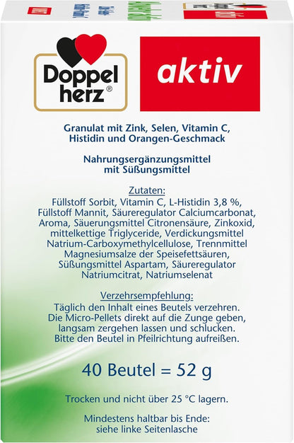 Doppelherz Active Direct Repellent with Orange Flavour | With zinc, selenium and vitamin C to support the immune system - additionally with histidine - 40 servings