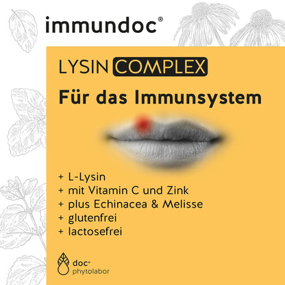 immundoc LYSIN COMPLEX, L-Lysine Tablets, Pack of 60, with 1000 mg L-Lysine per Daily Dose, with Vitamin C, Zinc and Plant Extracts, Gluten-Free and Lactose Free