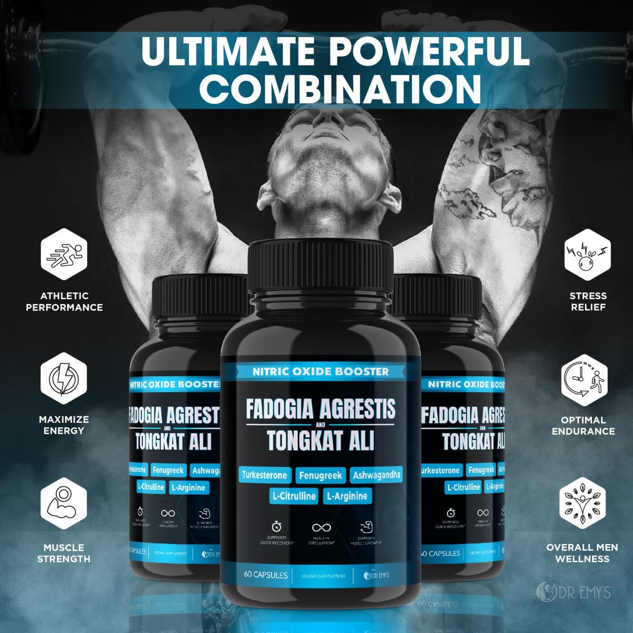 (2 Pack) Tongkat Ali Fadogia Agrestis Nitric Oxide Ashwagandha Supplement for Men Dr. Emy'sBuy Supplements Australia