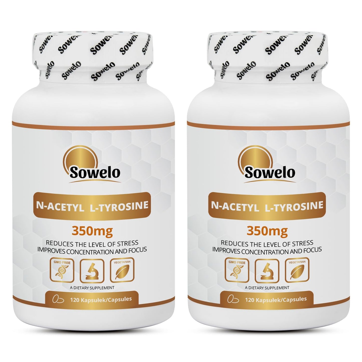 N-Acetyl L-Tyrosine 350 mg - 120 Capsules - High Quality Nalt Form | Popular for Focus, Energy & Stress Management - No Unnecessary Additives - EU Made - Sowelo (2-Pack)