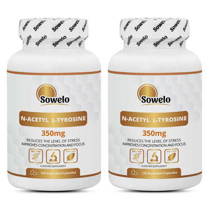 N-Acetyl L-Tyrosine 350 mg - 120 Capsules - High Quality Nalt Form | Popular for Focus, Energy & Stress Management - No Unnecessary Additives - EU Made - Sowelo (2-Pack)