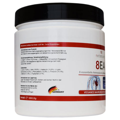 8EA - 8 Essential Amino Acids Vegan in Optimal Ratio L-Leucine, L-Valine, L-Isoleucine, L-Phenylalanine, L-Lysine, L-Threonine, L-Methionine and L-Tryptophan
