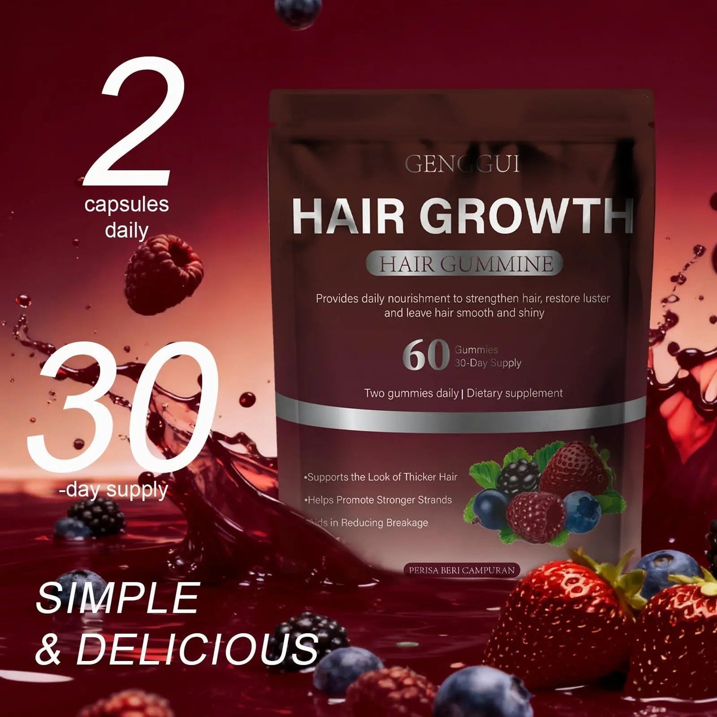 GENGGUI Hair Growth Gummies for Women - Hair Vitamins with Biotin & Silica for Faster Growth - Hair Growth Accelerator Supplement GENGGUIBuy Supplements Australia