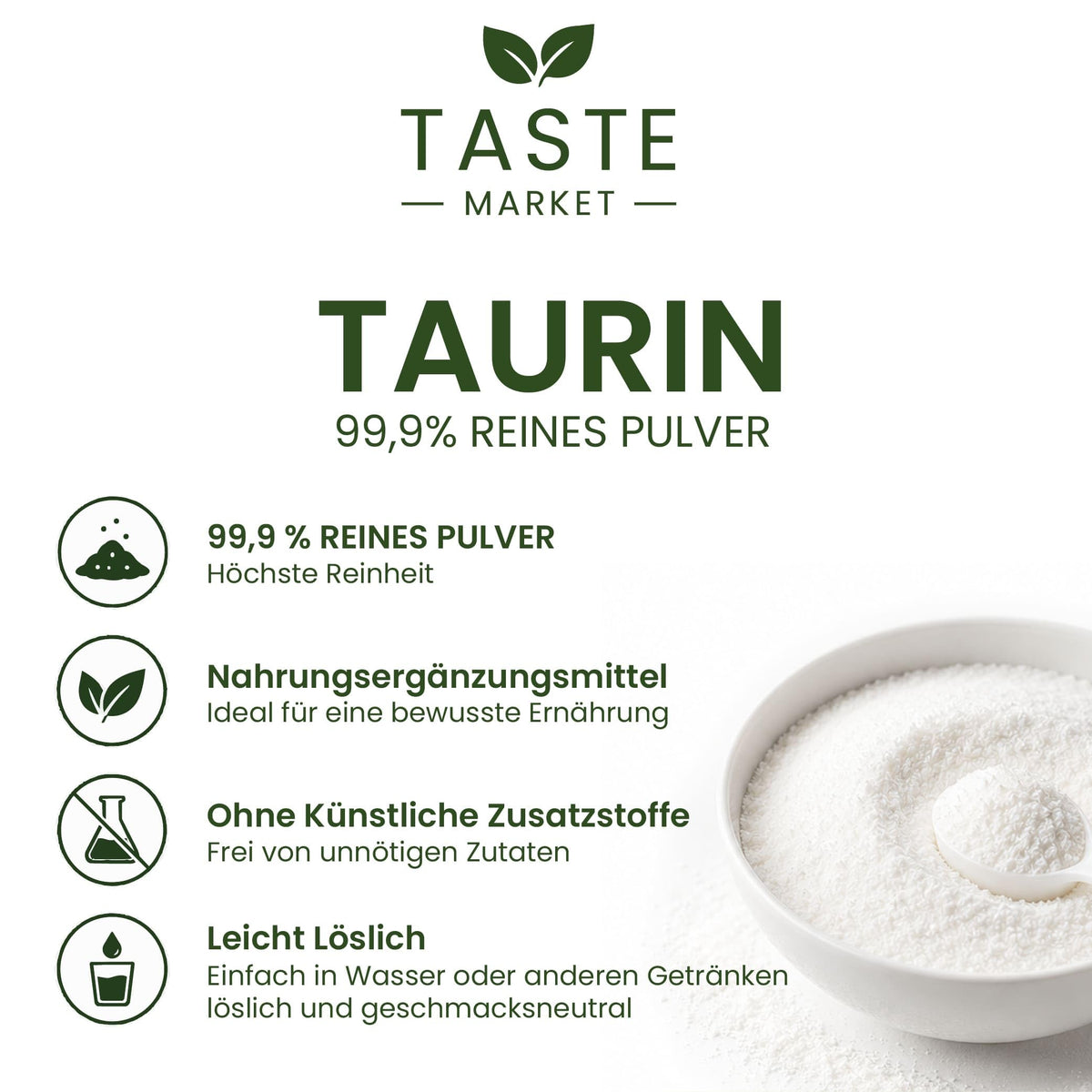 200 g Taurine Powder - Choice of Sizes - No Additives - 99.9% Pure - Muscle Building - Amino Acid Powder