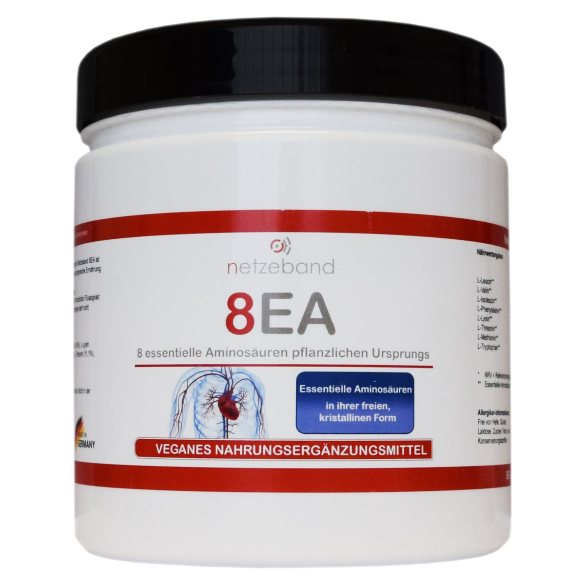 8EA - 8 Essential Amino Acids Vegan in Optimal Ratio L-Leucine, L-Valine, L-Isoleucine, L-Phenylalanine, L-Lysine, L-Threonine, L-Methionine and L-Tryptophan