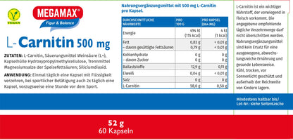 Mega Max Figure & Balance L-Carnitine 500 mg Capsules, Pack of 60 Capsules