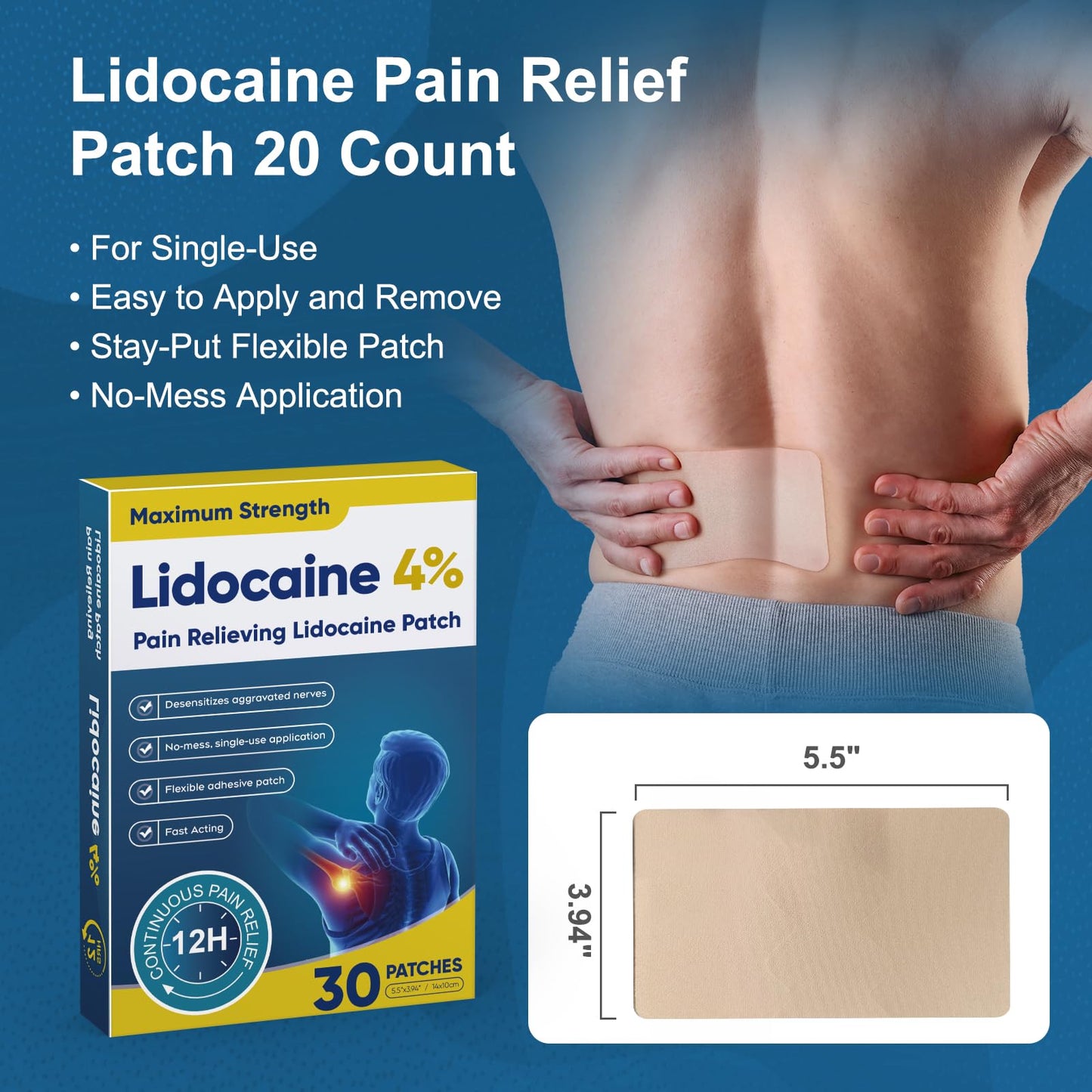 Teemofe 4% Lidocaine Pain Relief Patches – Maximum OTC Strength, Fast-Acting Targeted Relief, 30 Count, for Muscle & Joint Discomfort - 589 TeemofeBuy Supplements Australia