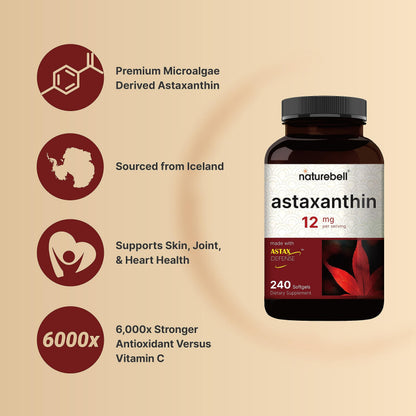 NatureBell Astaxanthin 12mg, 240 Softgels, Made with Astax, Max Strength NatureBellBuy Supplements Australia