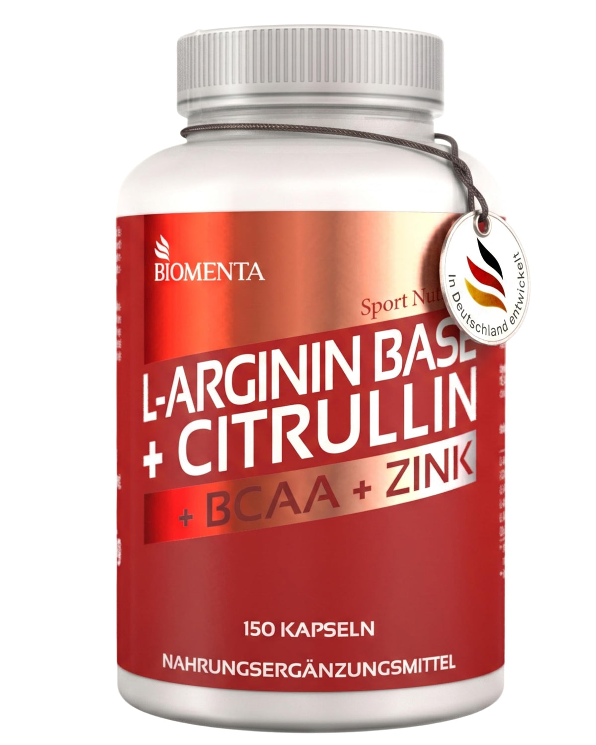 BIOMENTA L-Arginine Base + Citrulline + BCAA + Zinc I 150 Capsules with 1100 mg Amino Acids per Unit I Pre Workout Dietary Supplement without Additives I Laboratory Tested Quality