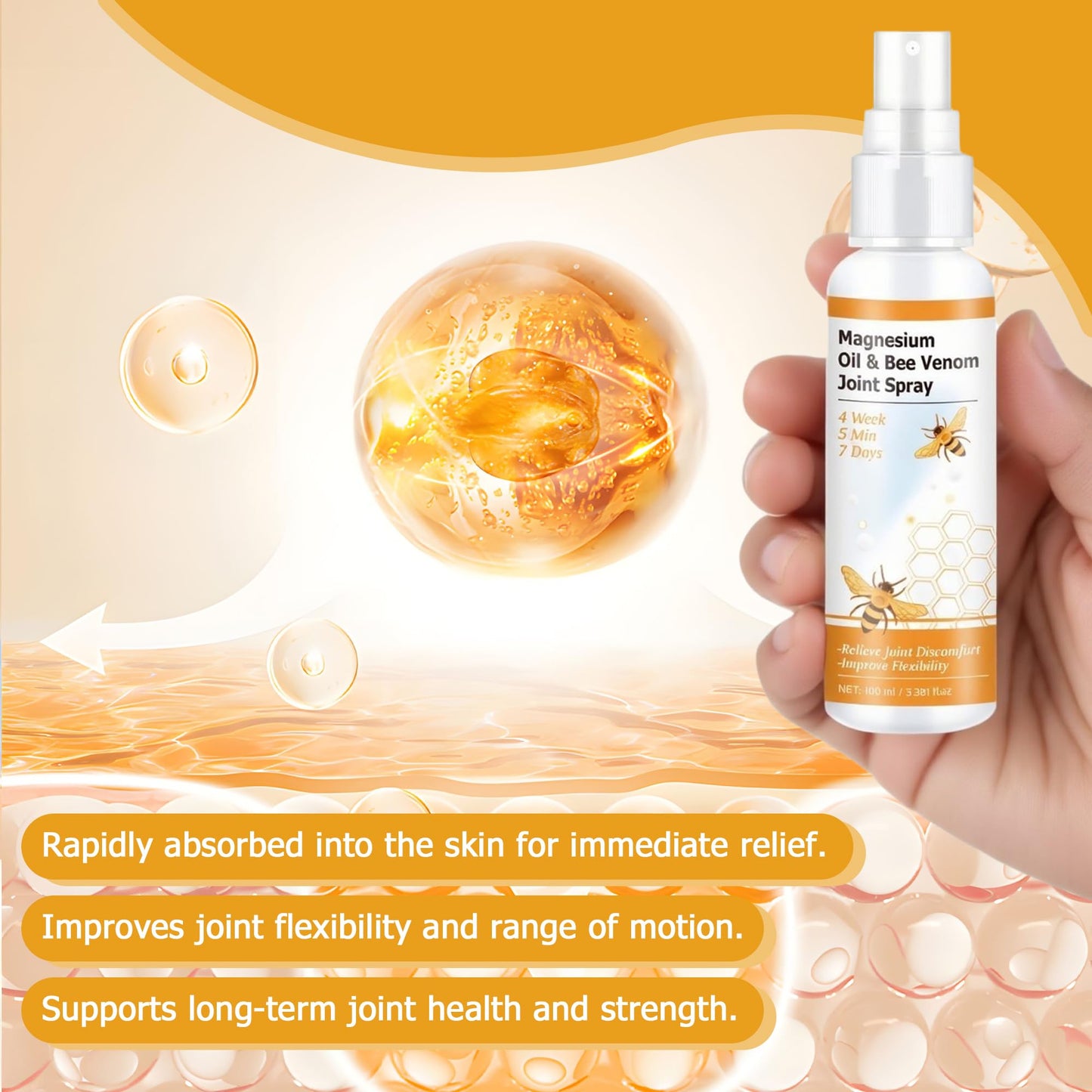 Loicwoo Magnesium Oil & Bee Venom Joint Spray, Magnesium Spray, Magnesium Joint Sprays for Relax Muscle Joints, Bee Venom Sprays for Back, Knee, Hands, Neck (1 PCS,100ML) LoicwooBuy Supplements Australia
