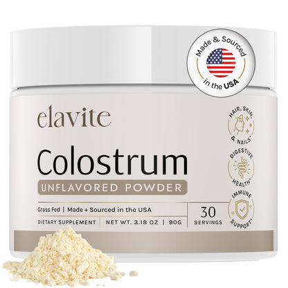 Elavite Bovine Colostrum Powder (Unflavored) Grass Fed Colostrum Supplement for Gut Health, Immune Support Healthy Hair, Skin & Nails - 30 Servings ElaviteBuy Supplements Australia