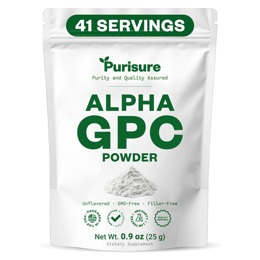 Purisure Alpha GPC Powder, 25 g, Pure Alpha GPC Choline Supplement for Brain and Focus, CDP Choline Supplements for Memory Performance & Concentration, No Fillers, Non-GMO, Offers 41 Servings PurisureBuy Supplements Australia