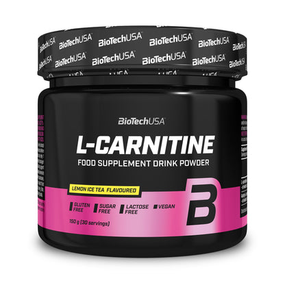 BioTechUSA L-Carnitine Drink Powder, L-Carnitine Formula from 2 Sources | L-Carnitine L-Tartrate & Acetyl-L-Carnitine | With Zinc & Chrome | Sugar, Lactose & Gluten Free | 150 g, Ice Tea Lemon