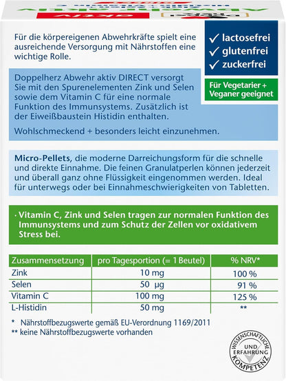 Doppelherz Active Direct Repellent with Orange Flavour | With zinc, selenium and vitamin C to support the immune system - additionally with histidine - 40 servings