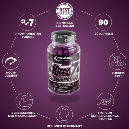 IronMaxx Krea7 Superalkaline Kreatin Tabletten - 90 Stück | hochdosierte 7-Komponenten-Formel | zuckerfrei