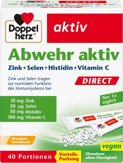 Doppelherz Active Direct Repellent with Orange Flavour | With zinc, selenium and vitamin C to support the immune system - additionally with histidine - 40 servings