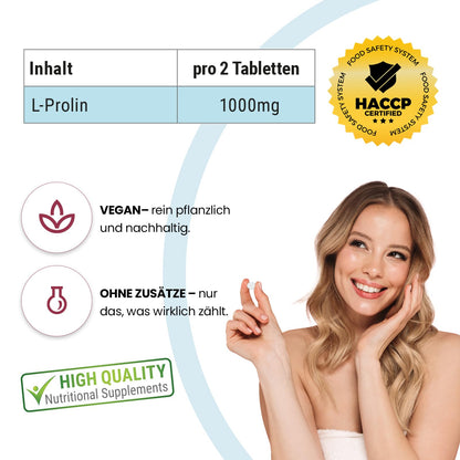 L-Proline 500 mg – 120 Tablets – Amino Acid – High Dose – Vegan Quality from Germany ViVe Supplements