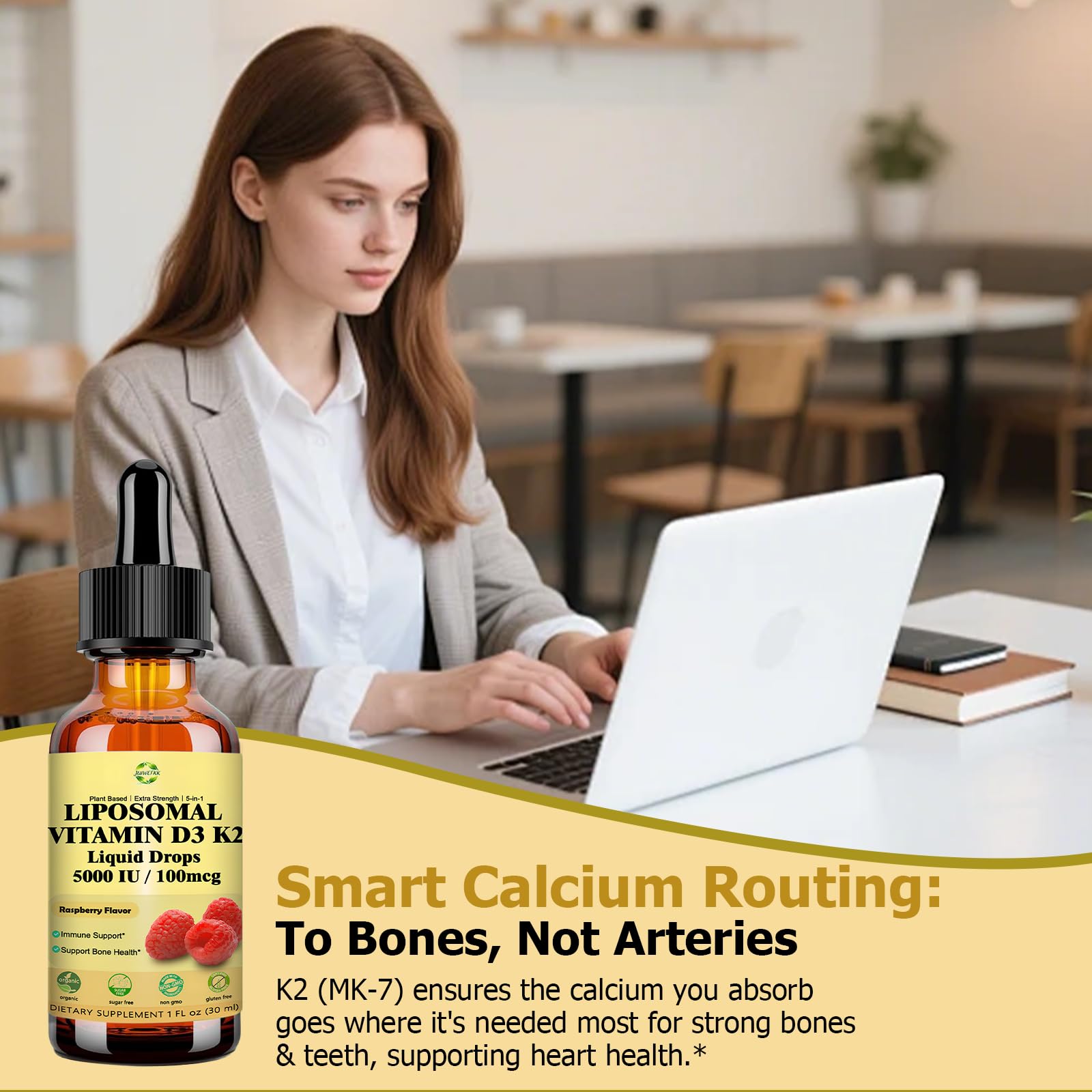 Liquid Vitamin D3 K2 Drops with Calcium Magnesium Omega3, High Potency 5-in-1 D3 K2 Vitamin 5000 IU Supplement for Bone Health, Heart Teeth & Immue, Ultra High Absorption Liposomal D3K2 Plant-Based JUIWEFKKBuy Supplements Australia