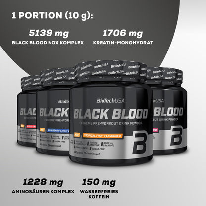BioTechUSA Black Blood NOX+ | Pre-Workout Formula with Caffeine | With Citrulline, Arginine & Beta-Alanine NOX Complex | With Creatine Complex | Sugar Free | 12 Ounce, Blueberry Lime