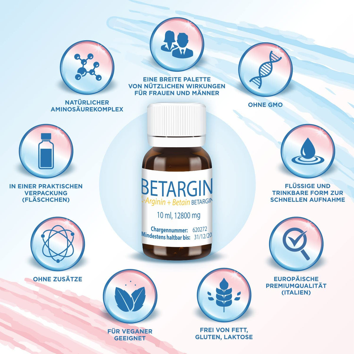 L-Arginine Betaine Supplement 10 x 10 ml Vegan Amino Acid for Metabolic Processes Health of the Digestive System Hepatoprotection Detoxification Health Hepatobiliary System (10 x 10 ml Liquid)
