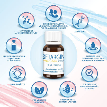 L-Arginine Betaine Supplement 10 x 10 ml Vegan Amino Acid for Metabolic Processes Health of the Digestive System Hepatoprotection Detoxification Health Hepatobiliary System (10 x 10 ml Liquid)