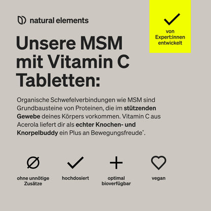 MSM with Natural Vitamin C - 365 Vegan Tablets - 2000 mg MSM per Daily Dose – High Dose