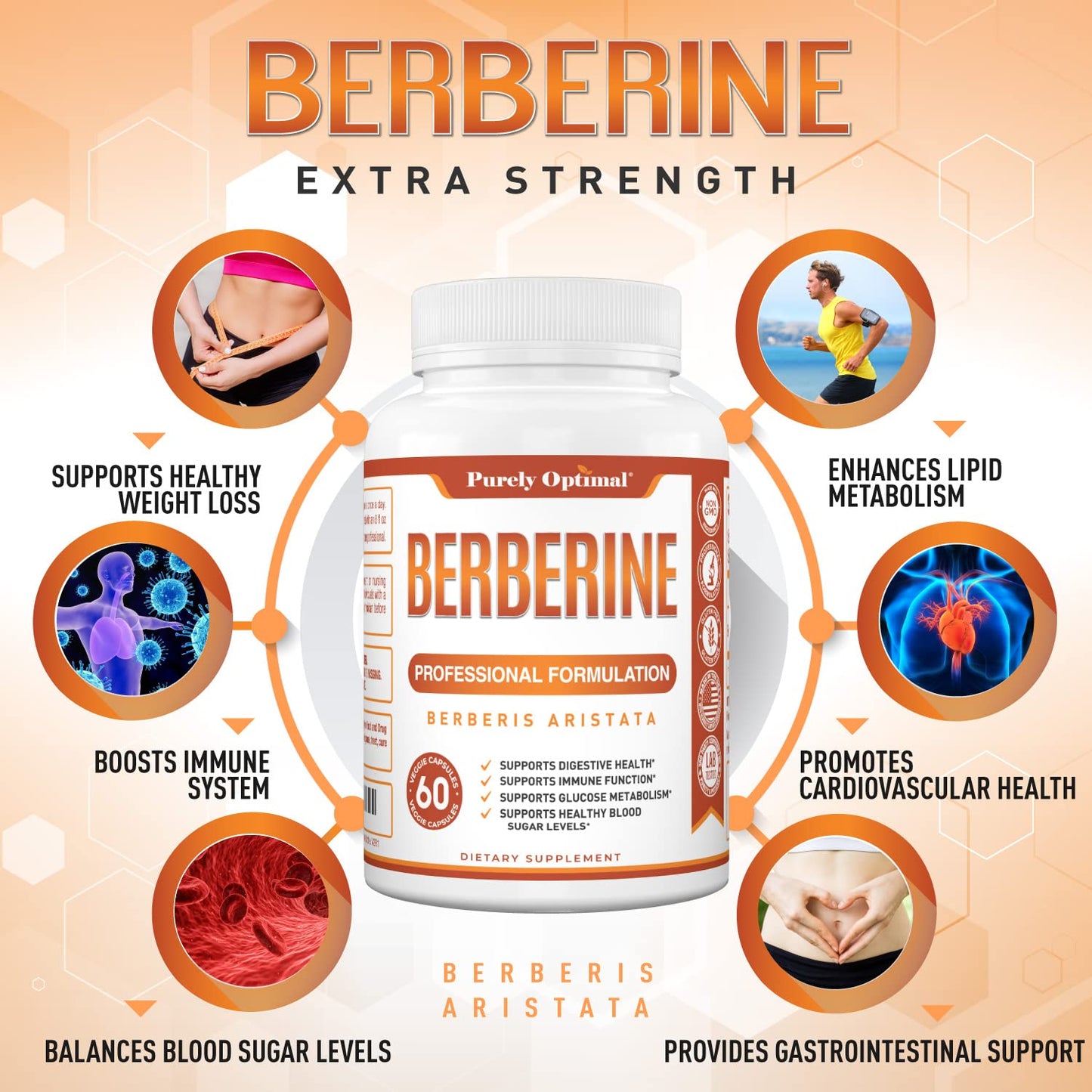 Purely Optimal Premium Berberine Supplement - 1200mg Berberine HCl, Non-GMO Purely OptimalBuy Supplements Australia