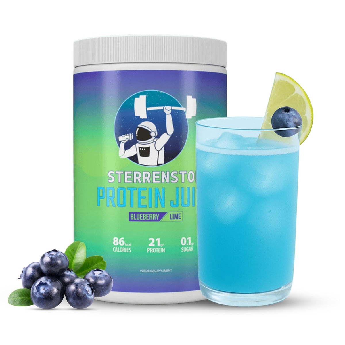 Sterrenstof Protein Juice Blueberry Lime Flavour Clear Whey Protein Drink - 21g Protein Per Serving - Only 86kcal Low Sugar Refreshing Protein Lemonade - 500g - 20 Servings Protein Powder