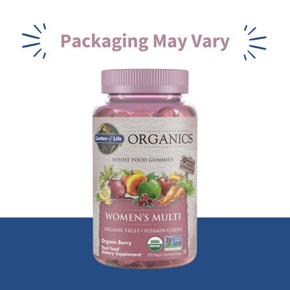 Garden of Life Organics Women's Gummy Vitamins - Berry - Certified Organic, Non-GMO, Vegan, Kosher Complete Multi - Methyl B12, C & D3 - Gluten