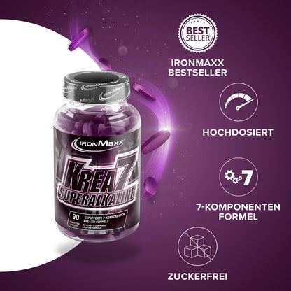 IronMaxx Krea7 Superalkaline Kreatin Tabletten - 90 Stück | hochdosierte 7-Komponenten-Formel | zuckerfrei