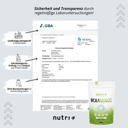 Nutri + BCAA Powder 600 g Cherry Lime - Amino Acids Complex High Dose - BCAAminos Instant Powder Cherry Vegan - Amino Acid 2:1:1 L-Leucine L-Isoleucine L-Valine - Amino Acid Complex