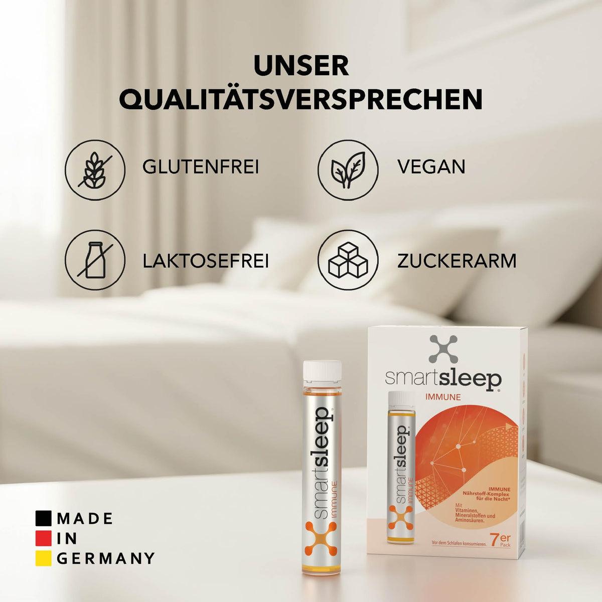 smartsleep Immune - Immune Nutrient Complex with Vitamin C, D, Zinc & Selenium - Dietary Supplement for the Immune System - Vegan - Made in Germany - 7 Ampoules