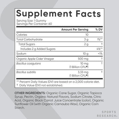 Sports Research Organic Apple Cider Vinegar Gummies with The Mother - USDA Organic Sports ResearchBuy Supplements Australia