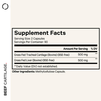 Codeage Grass Fed Beef Cartilage Supplement - Freeze Dried, Non-Defatted, Desiccated Beef Tracheal Bovine Cartilage & Liver Pills – Pasture Raised Argentina Beef Vitamins - Non-GMO -180 Capsules CodeageBuy Supplements Australia