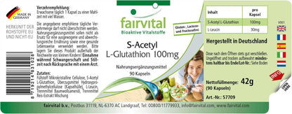 fairvital S-Acetyl L-Glutathione, 90 Vegan Capsules, Swallow-Friendly, Stable Glutathione Form, High Bioavailability, Quality Tested and High Dosage