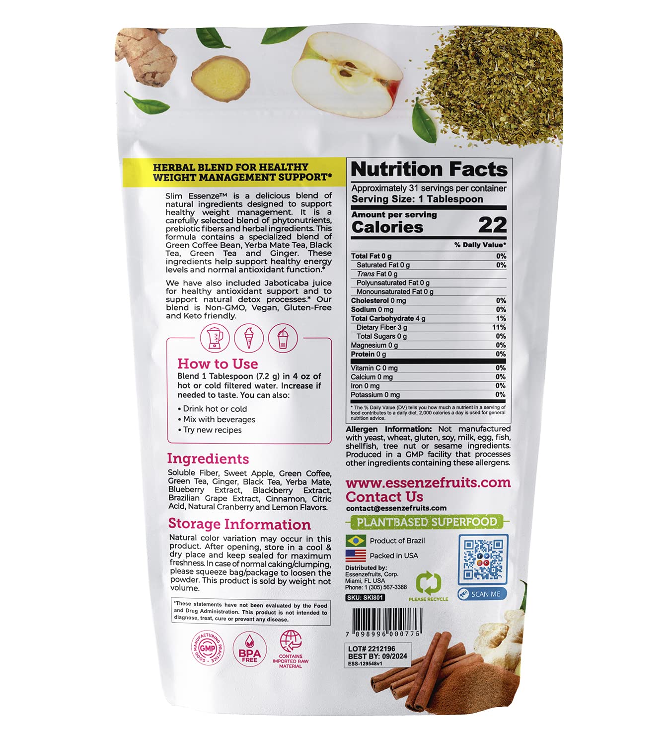 Slim Essenze Instant Berry Tea, Herb & Berry Mix Detox Tea Powder - Drink Hot or Cold EssenzefruitsBuy Supplements Australia