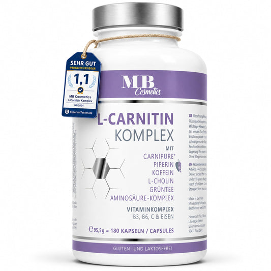180 L-Carnitine Capsules High Dose with Caffeine, Amino Acid Complex and Green Tea - Vegan Metabolism Formula with Carnipure, L Carnitine Tartrate, Vitamin B3 & B6. The Alternative to Carnitine Powder.
