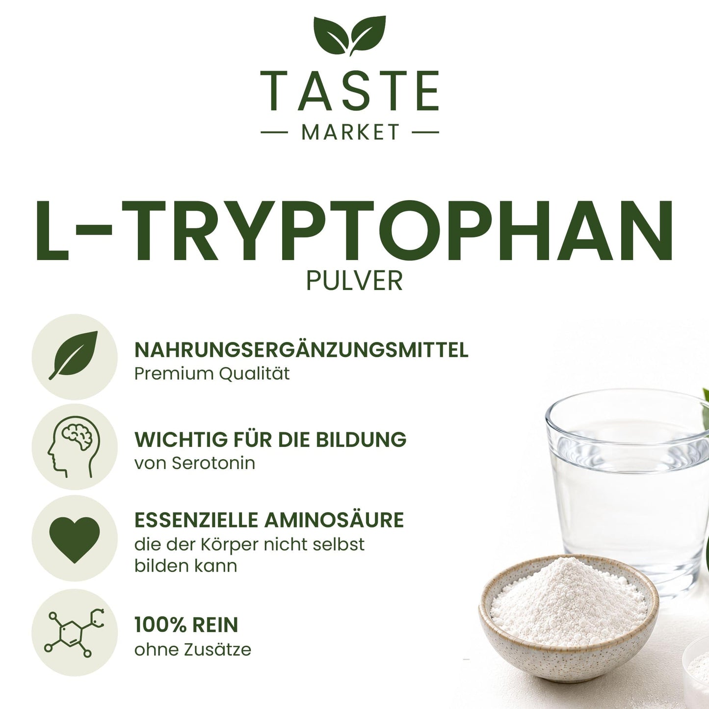 100 g L-Tryptophan 500 mg | Powder | Amino Acid | 100% Pure | Sleeping | Sports