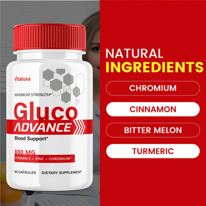 Gluco Advance Capsules, Gluco Advanced Blood Support Supplement GlucoAdvance Pills for Joints, GlucoseAdvance Premium Blend Flow Balance All Natural Formula Overall Health Wellness (60 Capsules) VitaluxaBuy Supplements Australia