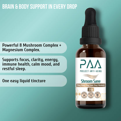 Project Anti-Aging Shroom Sane Liquid Drops with Lion’s Mane Mushroom Supplement Drops – 8 Mushroom Complex Tincture with Reishi, Cordyceps, Turkey Tail & Magnesium – USDA Organic, Vegan, Project Anti-AgingBuy Supplements Australia