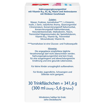 Doppelherz B12 Vita-Energie Raspberry Flavour | High dose with 450 μg vitamin B12 per drinking bottle - additionally with 3 other B vitamins - 30 drinking bottles