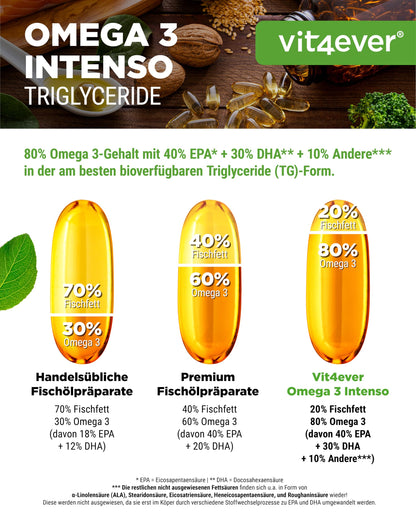 vit4ever Premium Omega 3 with 80% Omega-3 Fatty Acids - 365 Capsules | 1000 mg Fish Oil with 400 mg EPA & 300 mg DHA - Triglyceride Form - Elaborately Cleaned - Sustainable - Laboratory Tested